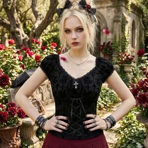 Hot Topic Black Lace-Up Velvet Gothic Top